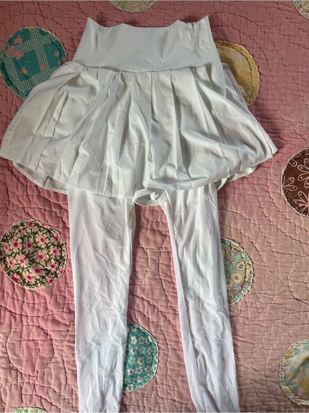 HALARA White Skirted Leggings with Pleated Overlay